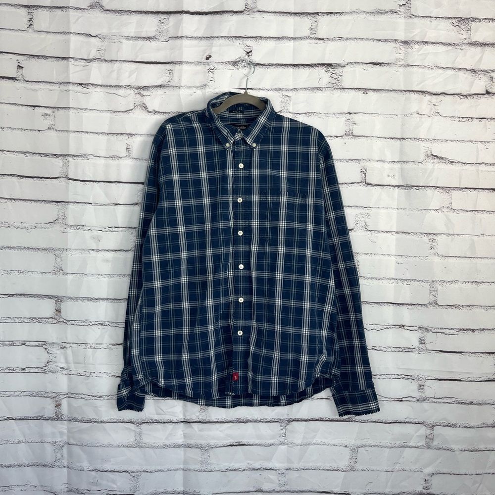 Abercrombie & Fitch Plaid Button Down Shirt Muscle Fit L Navy White Preppy Top
